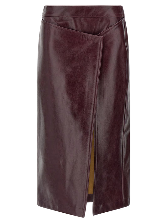 Bordeaux Cowhide Midi Skirt