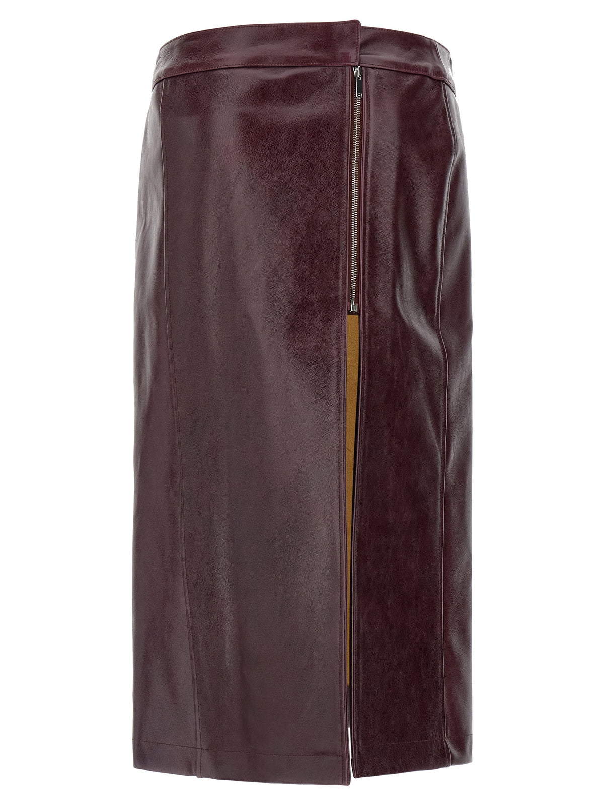 Bordeaux Cowhide Midi Skirt