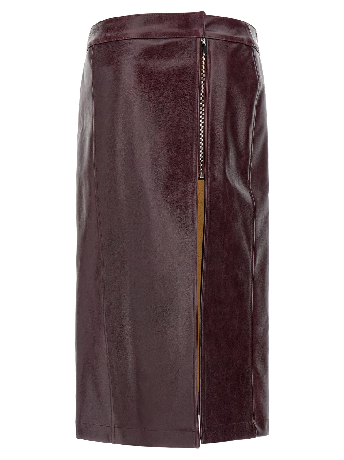 Bordeaux Cowhide Midi Skirt