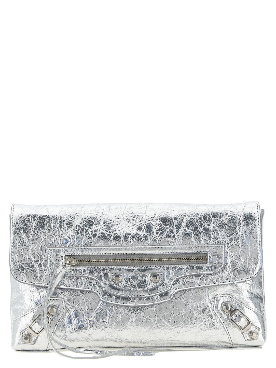 Silver Lamb Leather Clutch Bag