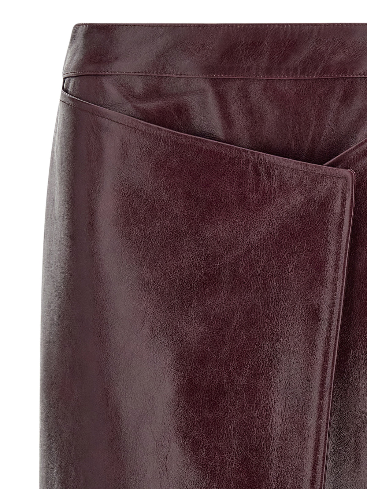 Bordeaux Cowhide Midi Skirt