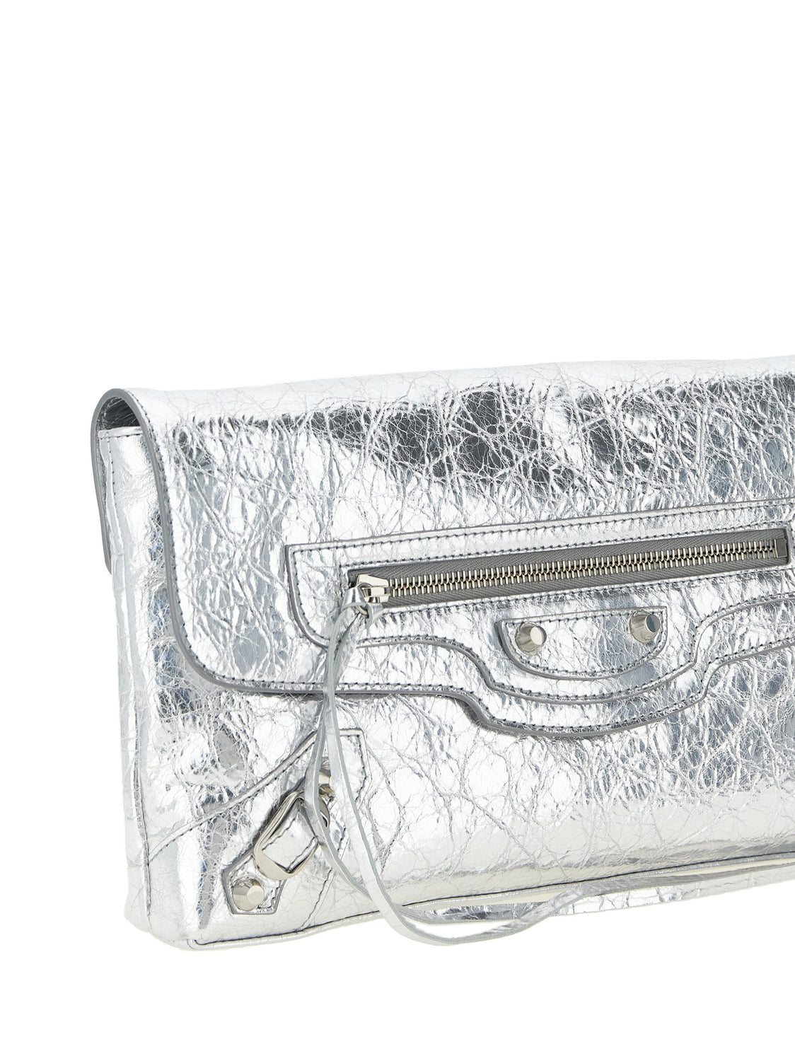 Silver Lamb Leather Clutch Bag