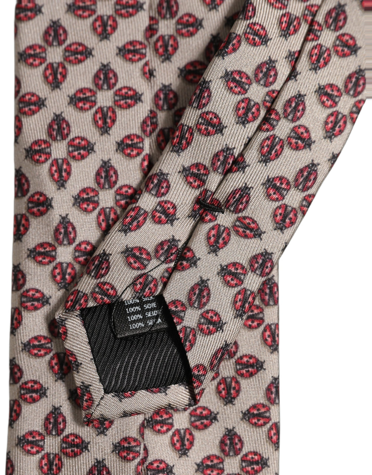 Beige Lady Bug Silk Adjustable Necktie Men Accessory Tie