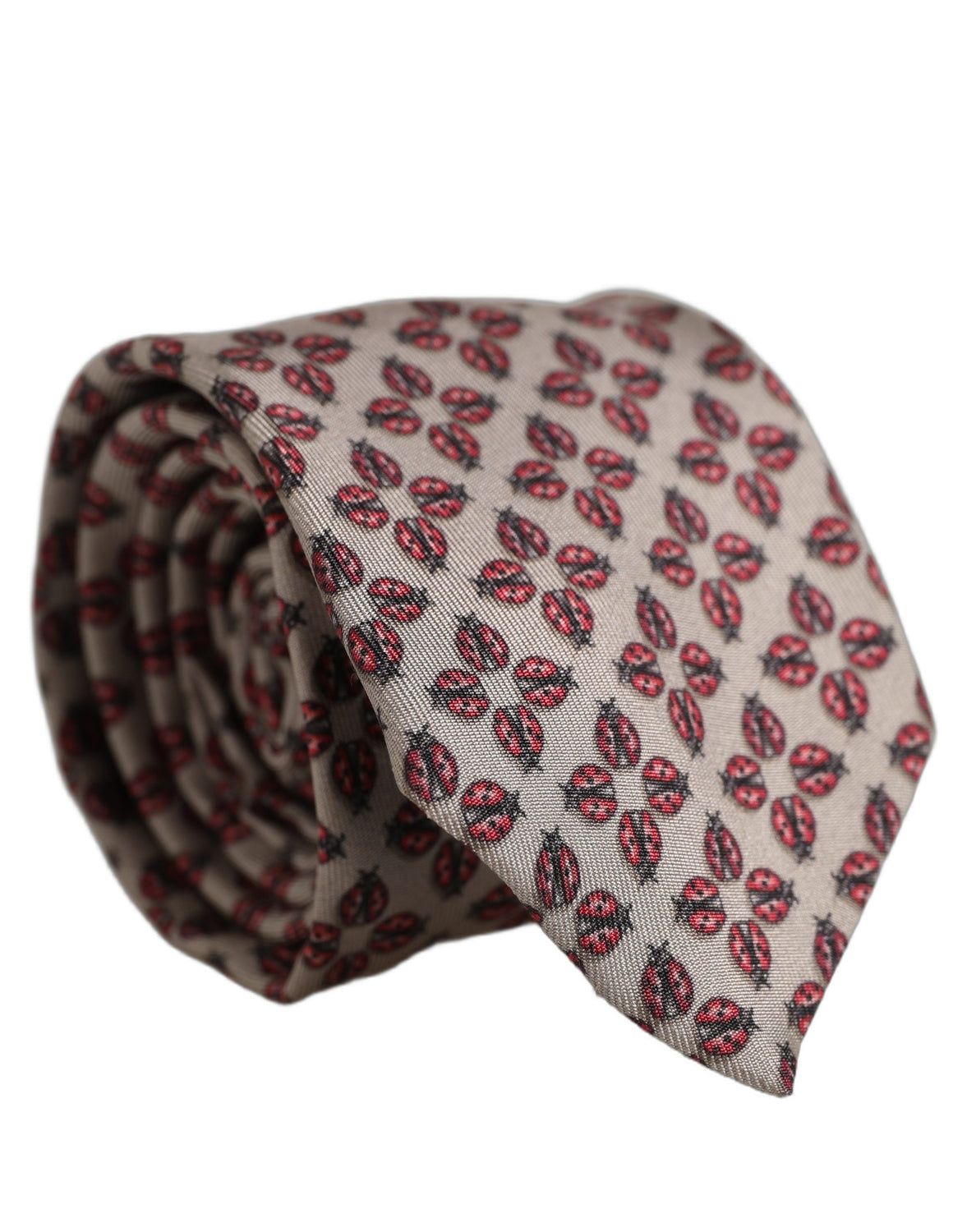 Beige Lady Bug Silk Adjustable Necktie Men Accessory Tie