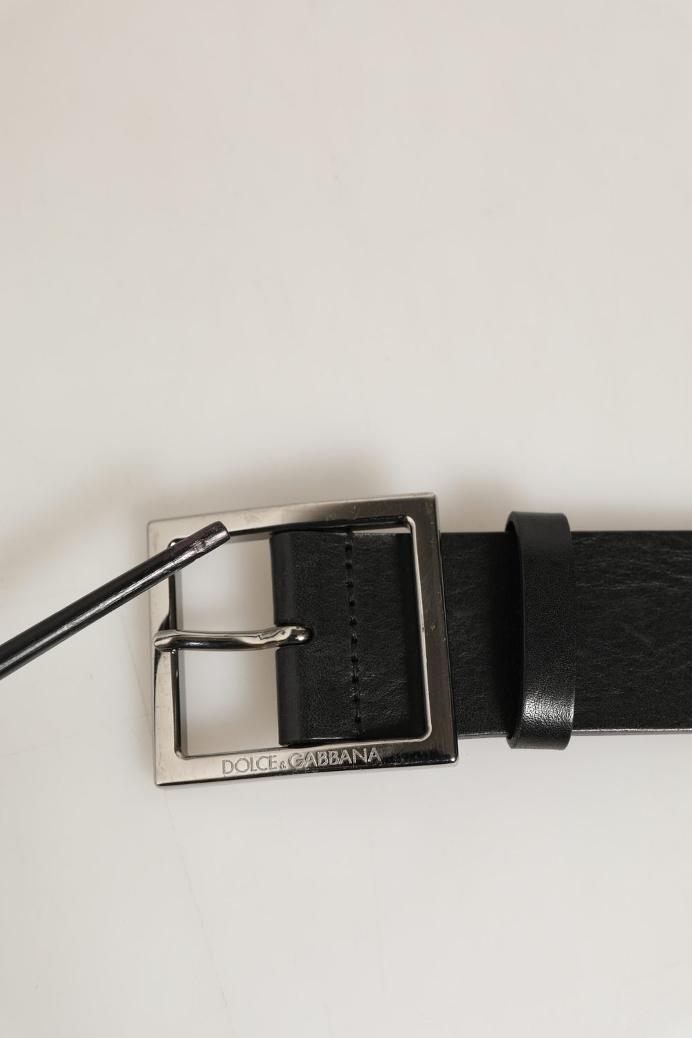 Black Leather Silver Tone Square Buckle Belt
