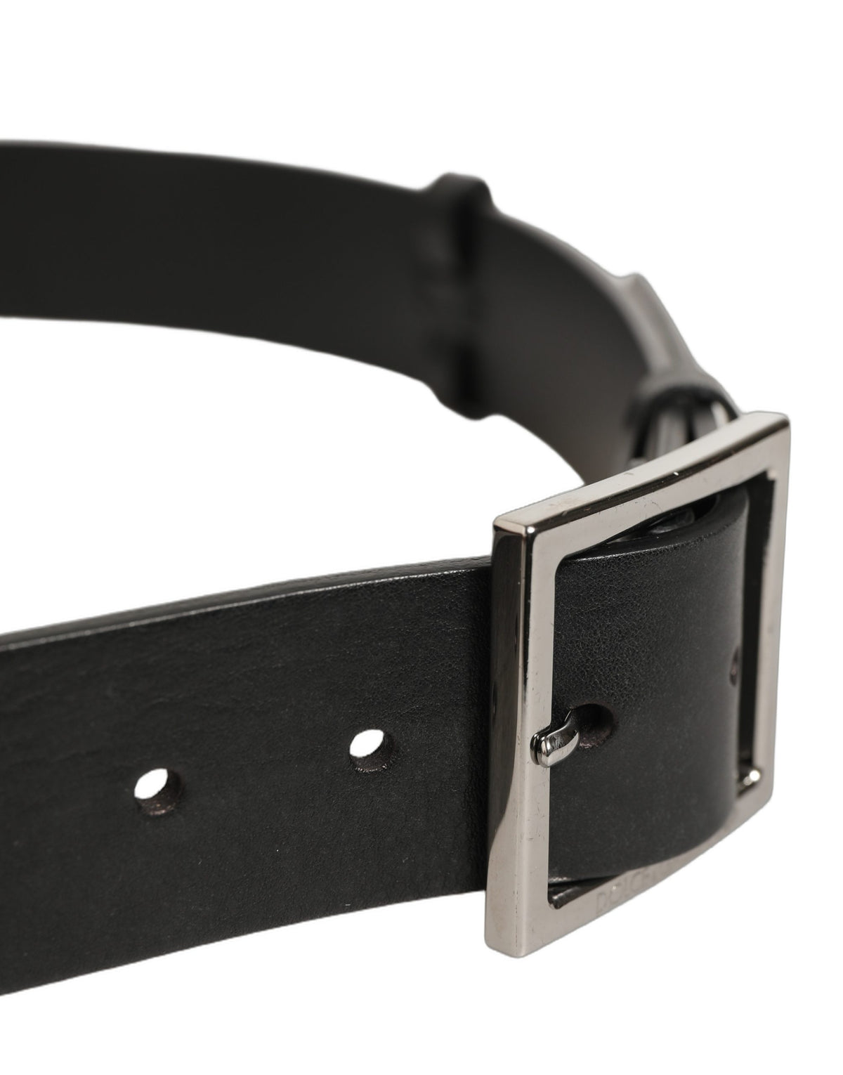 Black Leather Silver Tone Square Buckle Belt