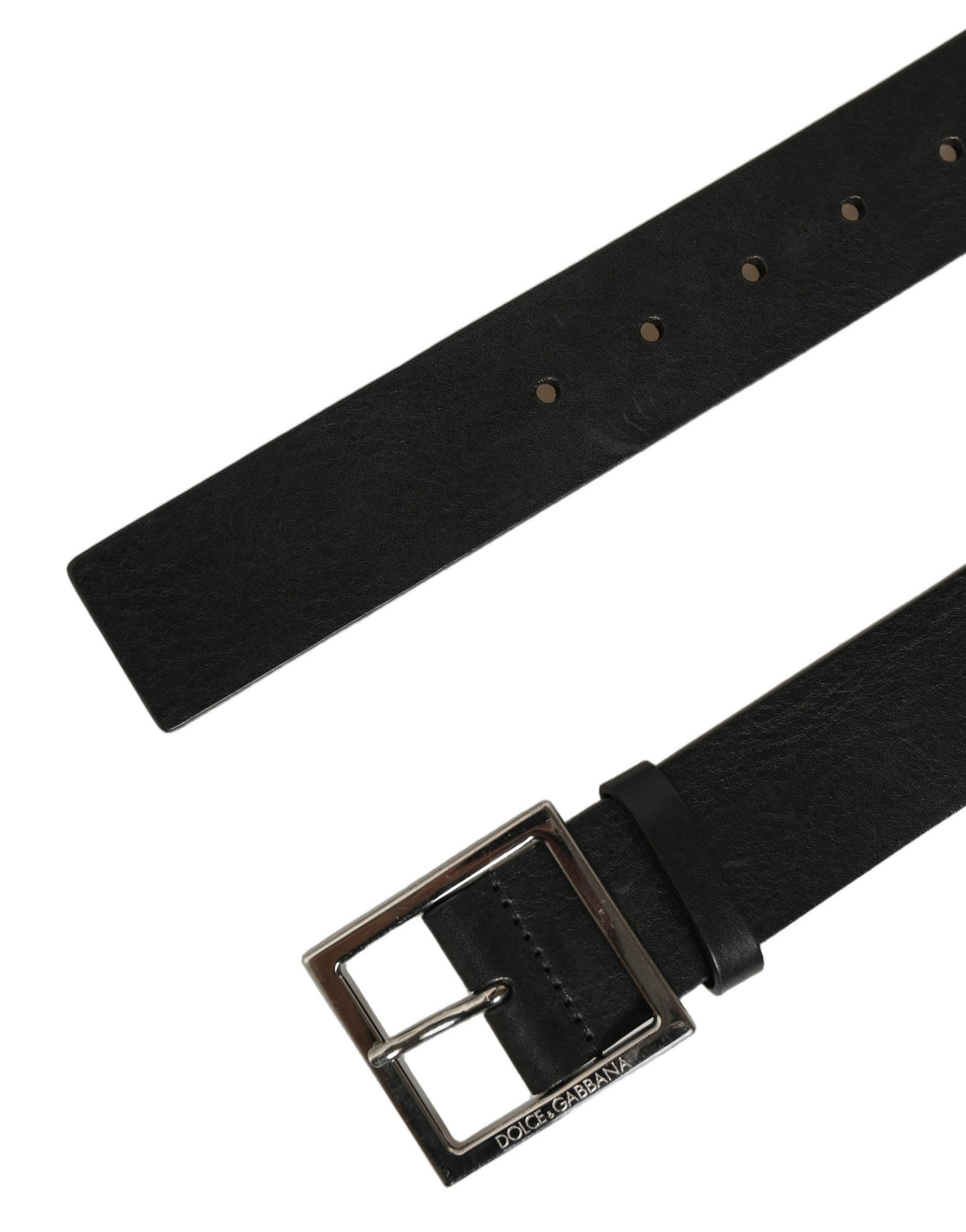 Black Leather Silver Tone Square Buckle Belt