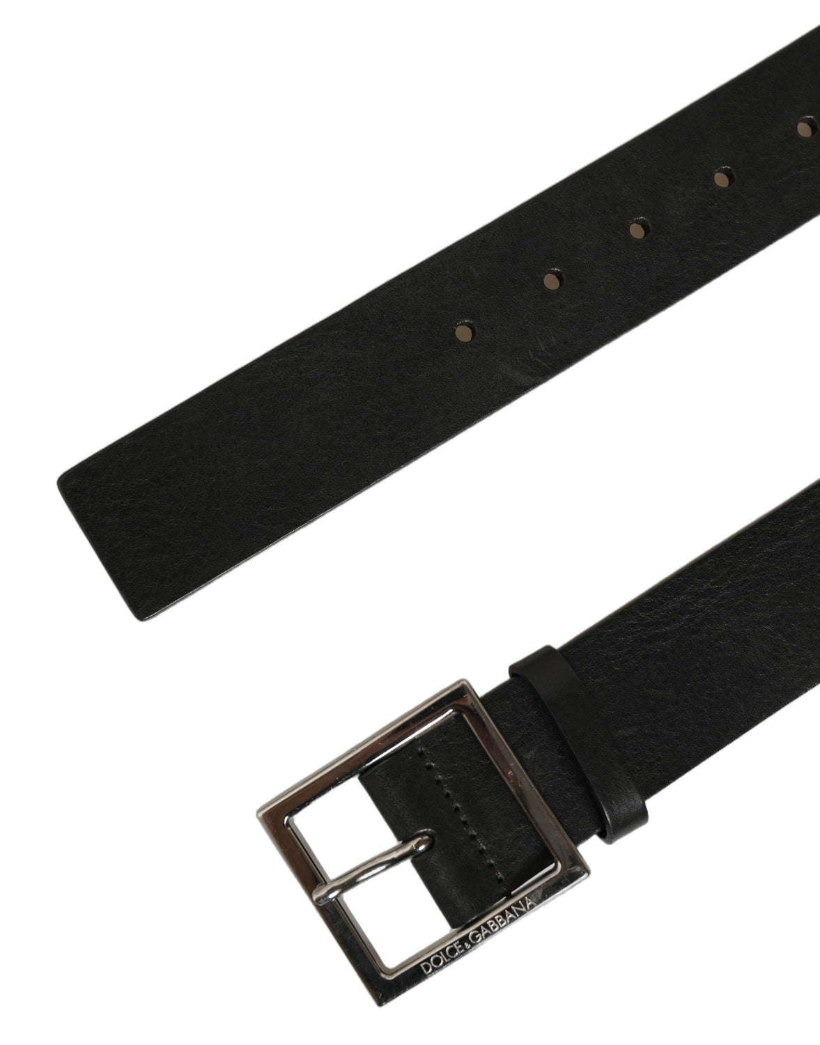 Black Leather Silver Tone Square Buckle Belt
