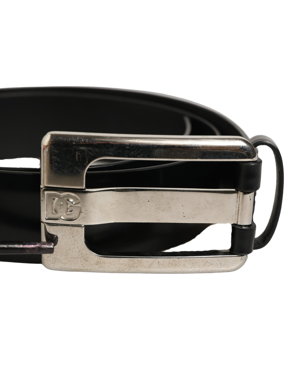 Black Leather Silver Tone Metal Buckle Belt