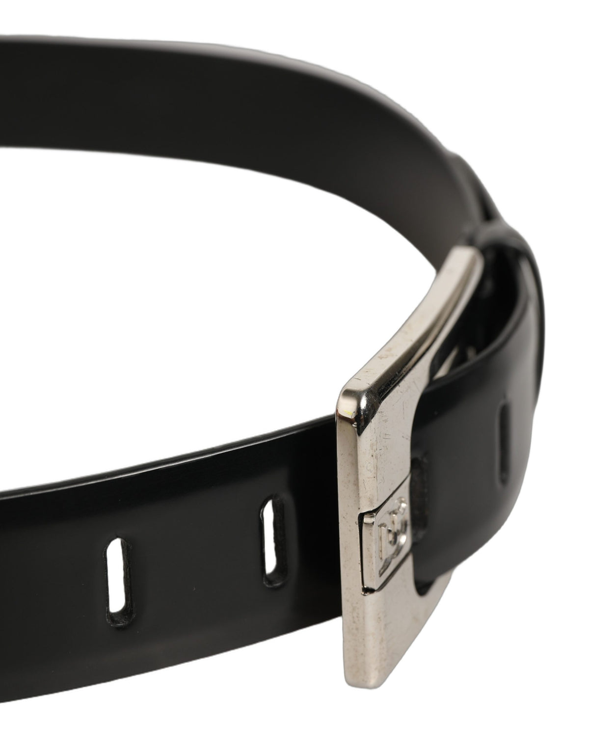 Black Leather Silver Tone Metal Buckle Belt