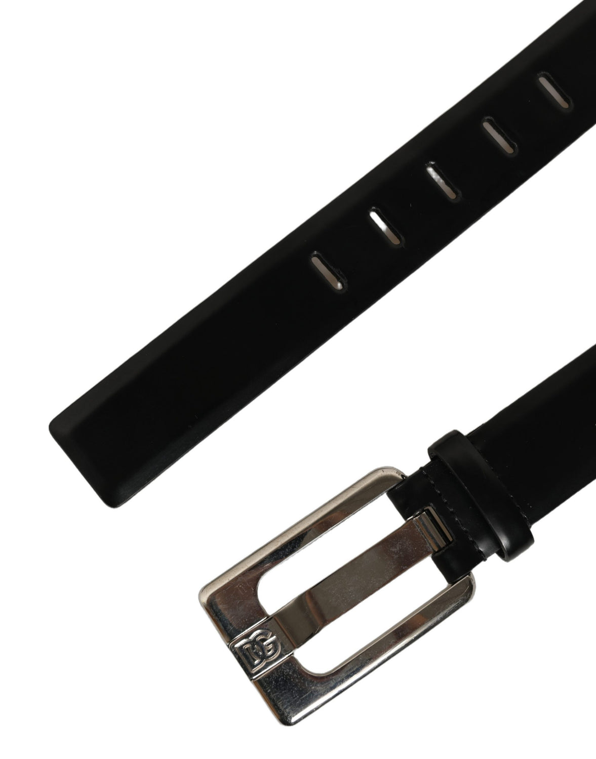 Black Leather Silver Tone Metal Buckle Belt