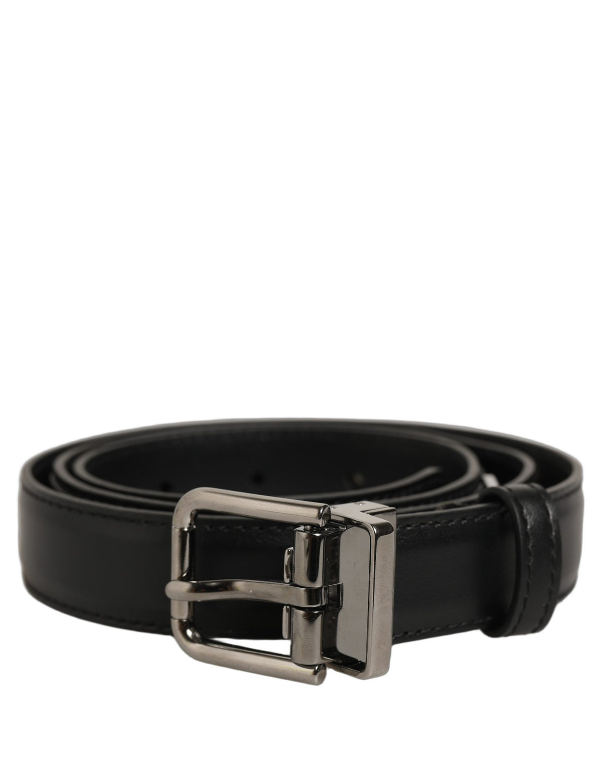 Black Leather Silver Tone Metal Buckle Belt