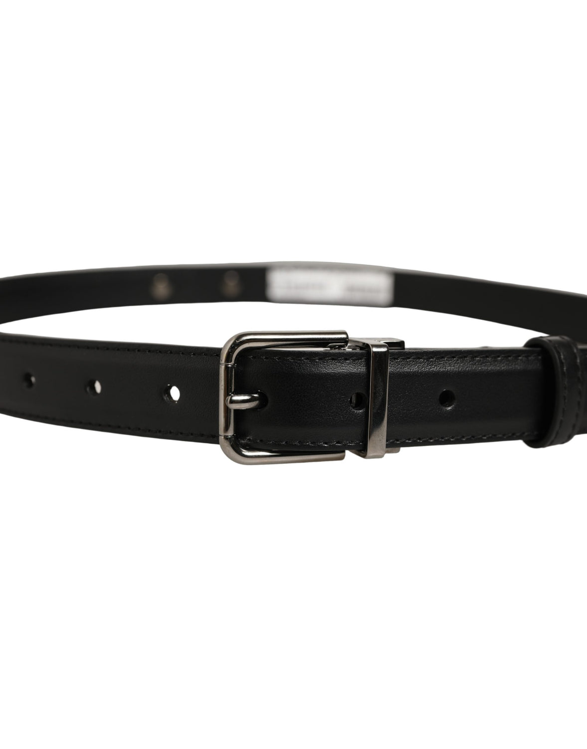 Black Leather Silver Tone Metal Buckle Belt