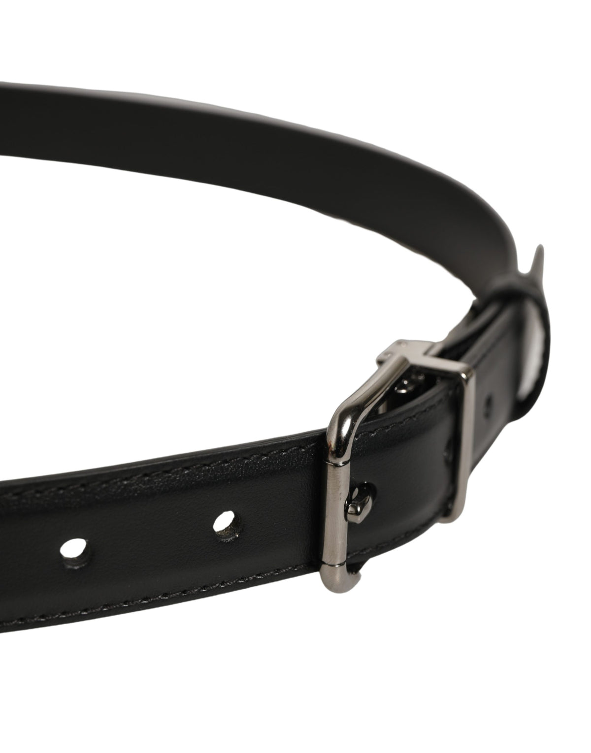 Black Leather Silver Tone Metal Buckle Belt