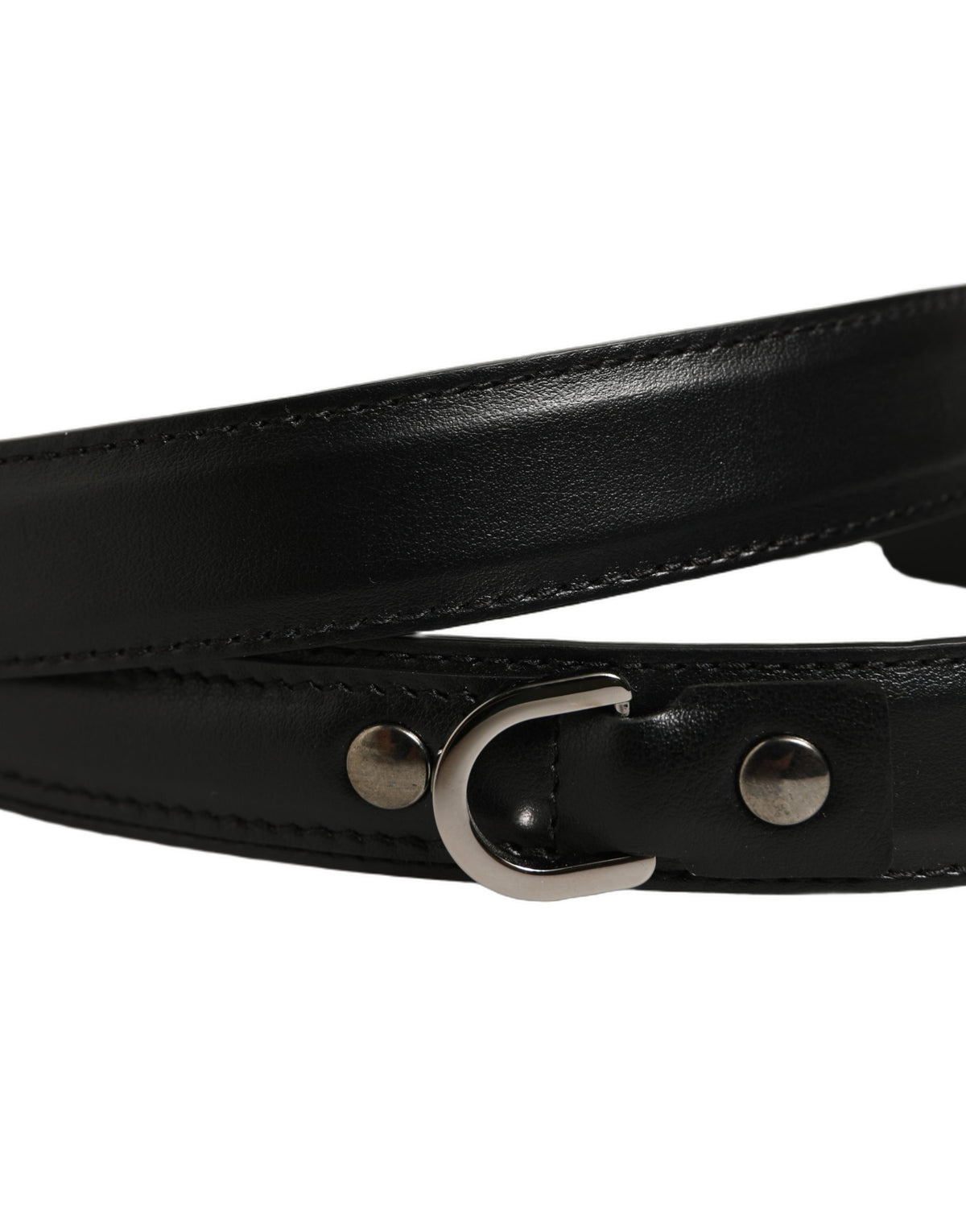 Black Leather Silver Tone Metal Buckle Belt
