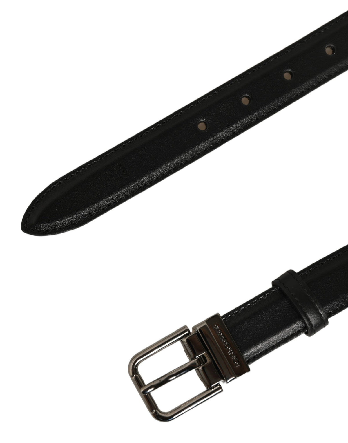 Black Leather Silver Tone Metal Buckle Belt