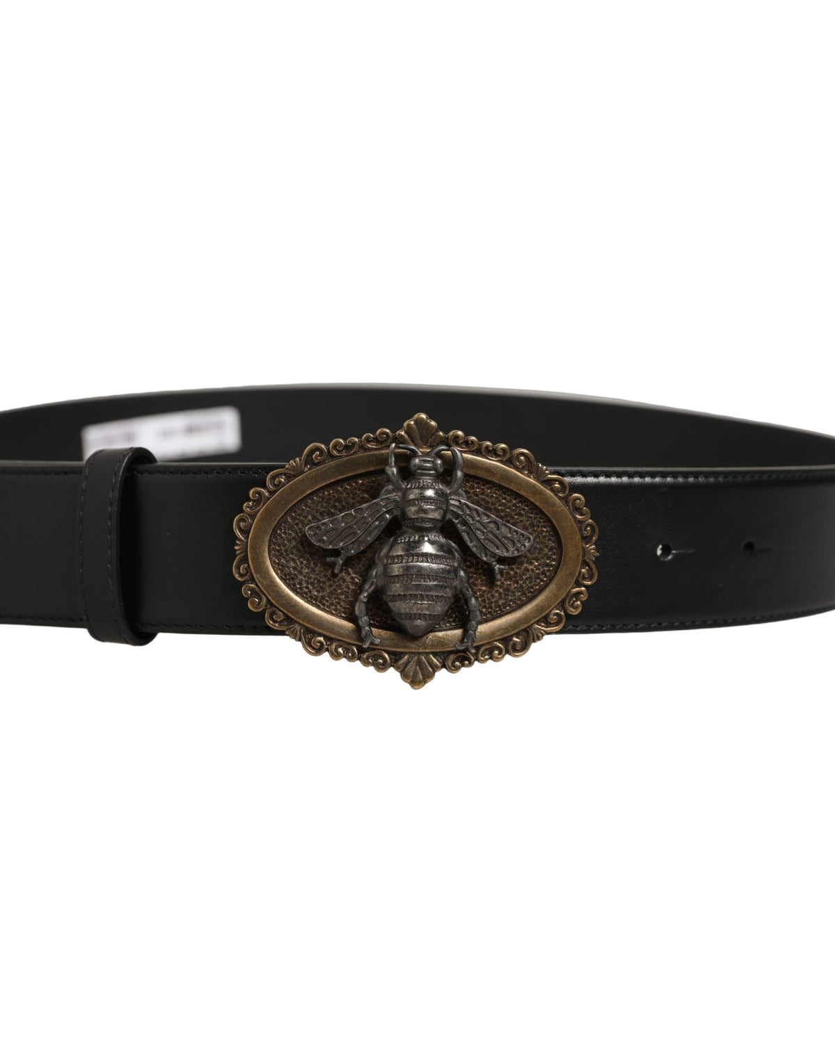 Black Leather Bee Accent Metal Buckle Belt