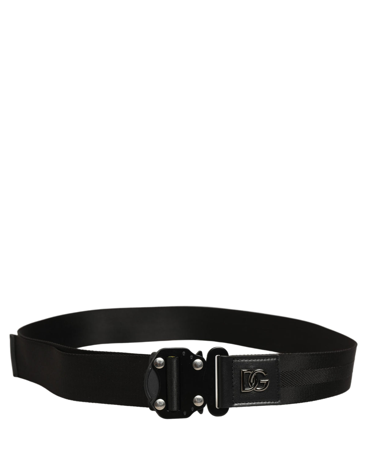 Men Black Fabric Strap Logo Metal Buckle Belt