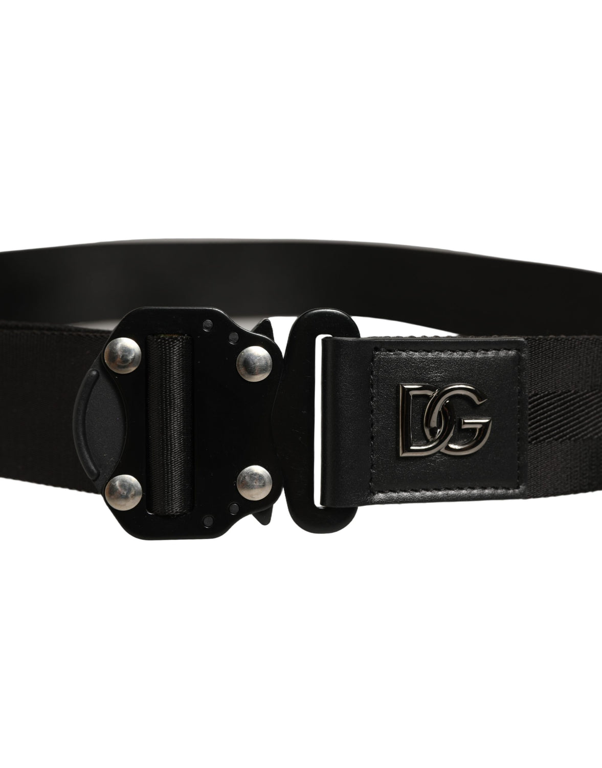 Men Black Fabric Strap Logo Metal Buckle Belt