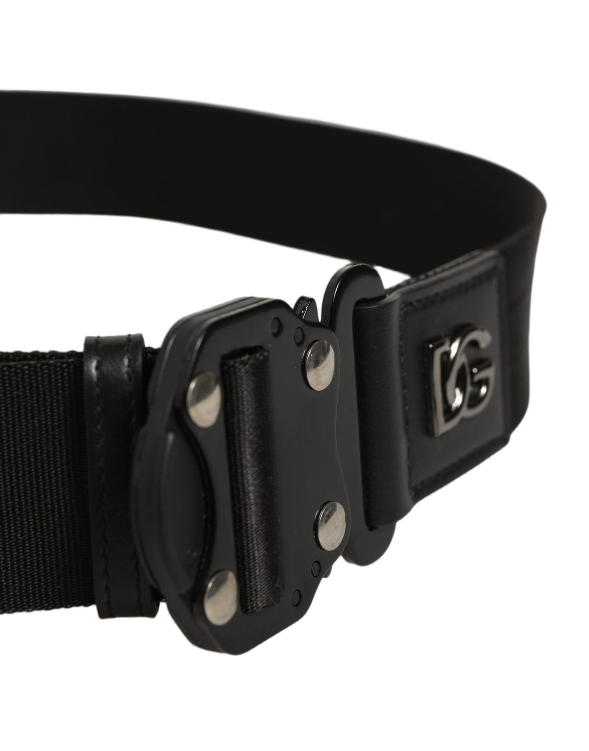 Men Black Fabric Strap Logo Metal Buckle Belt