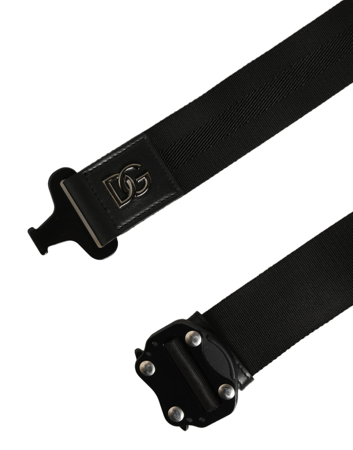 Men Black Fabric Strap Logo Metal Buckle Belt