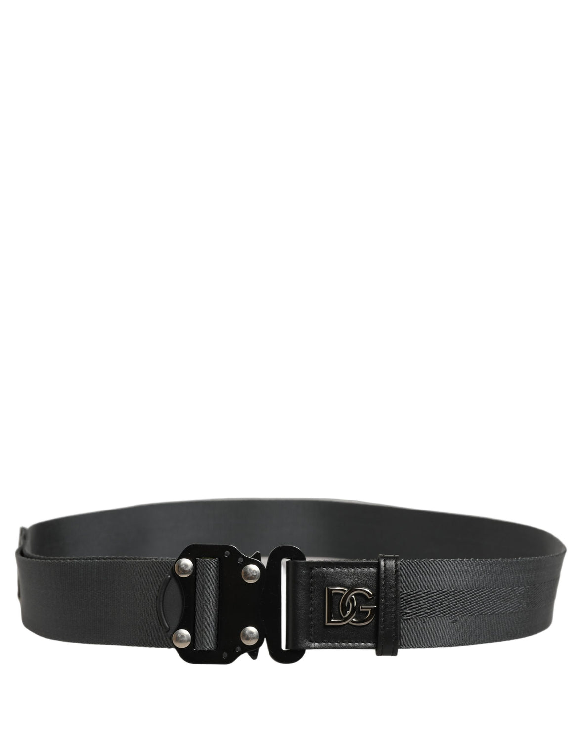 Men Gray Fabric Strap Logo Metal Buckle Belt