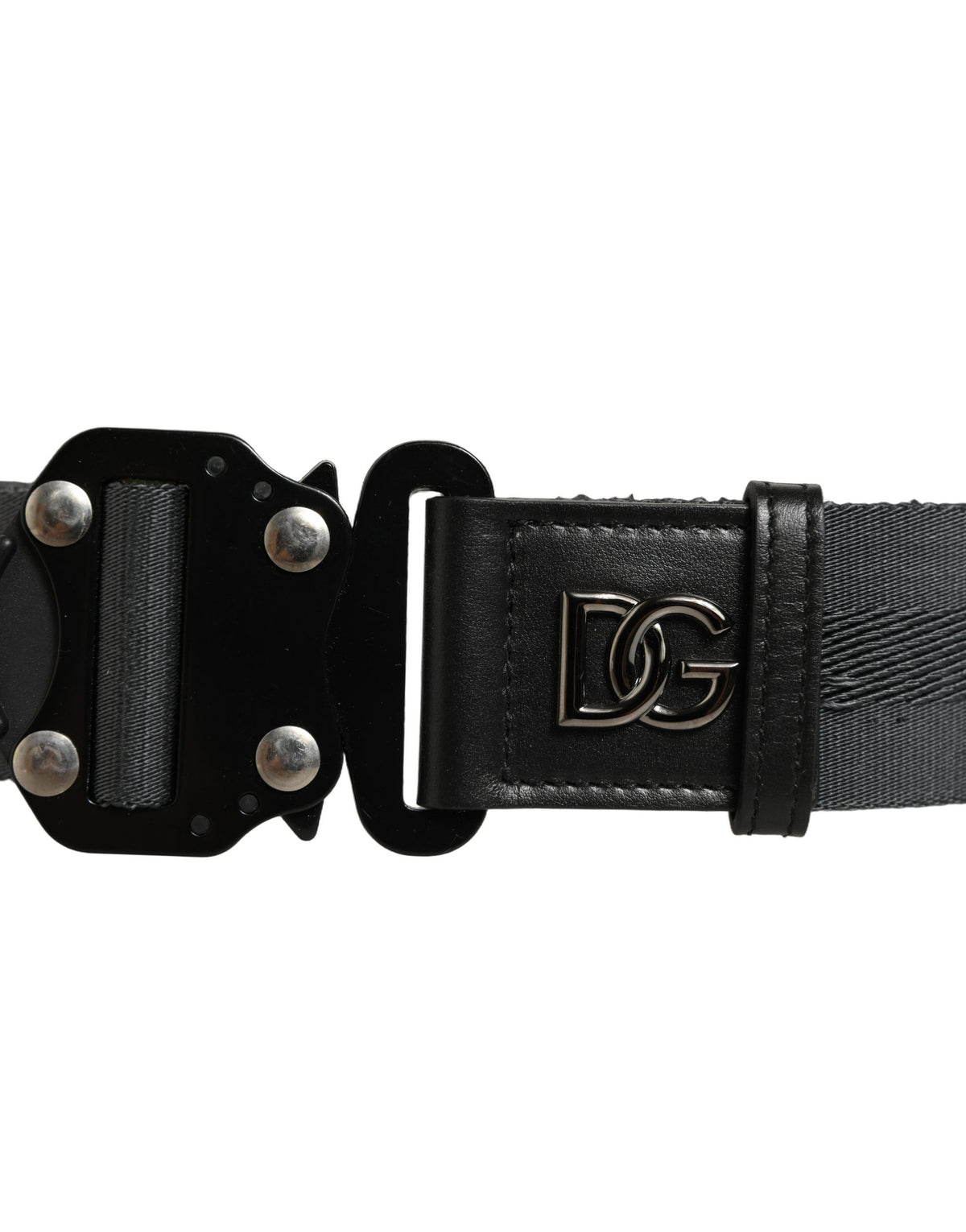 Men Gray Fabric Strap Logo Metal Buckle Belt