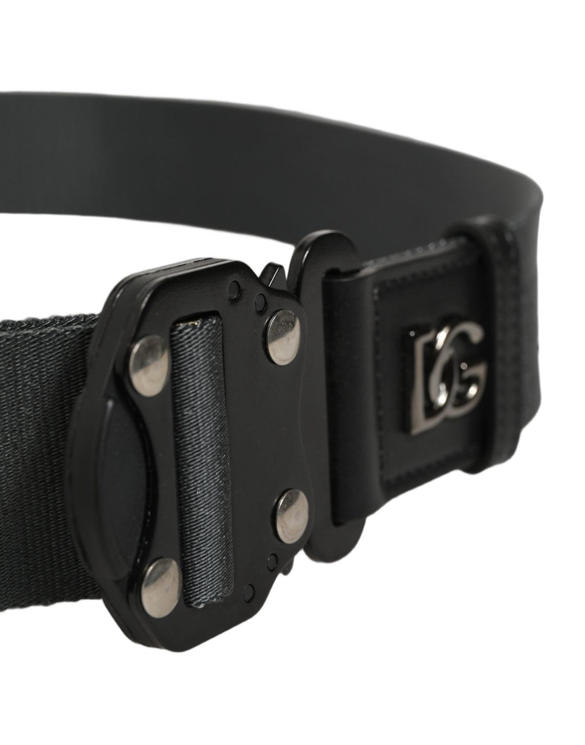 Men Gray Fabric Strap Logo Metal Buckle Belt