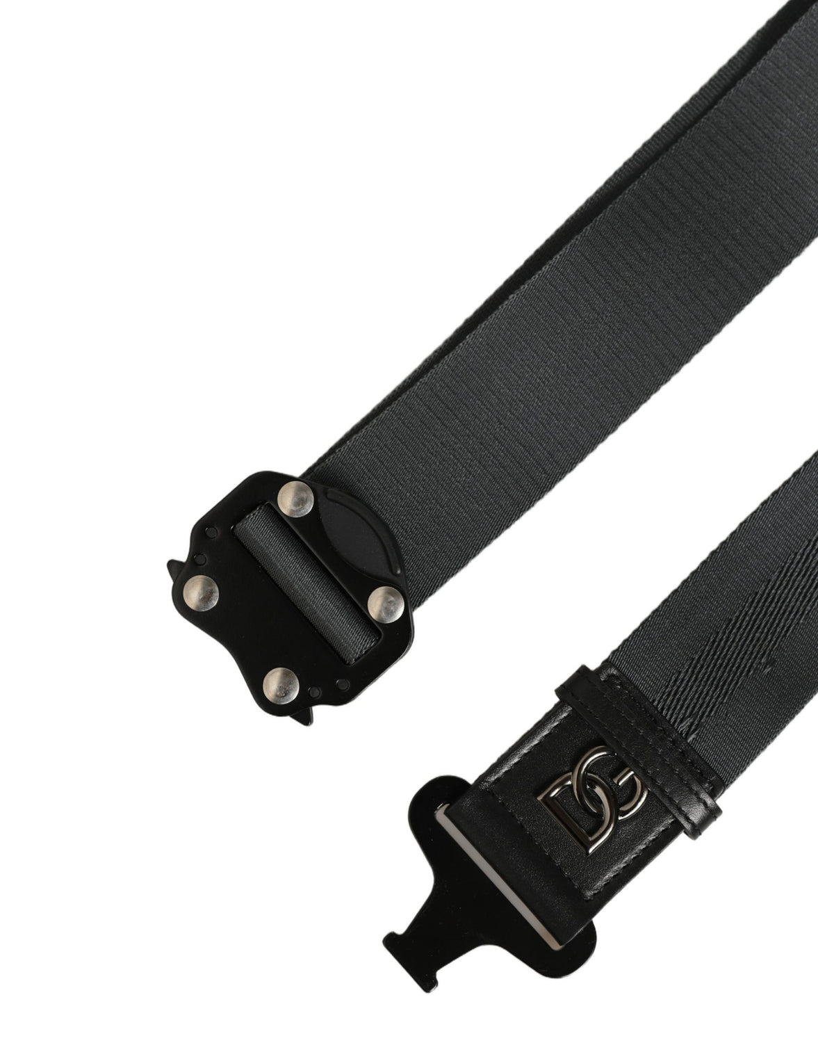 Men Gray Fabric Strap Logo Metal Buckle Belt