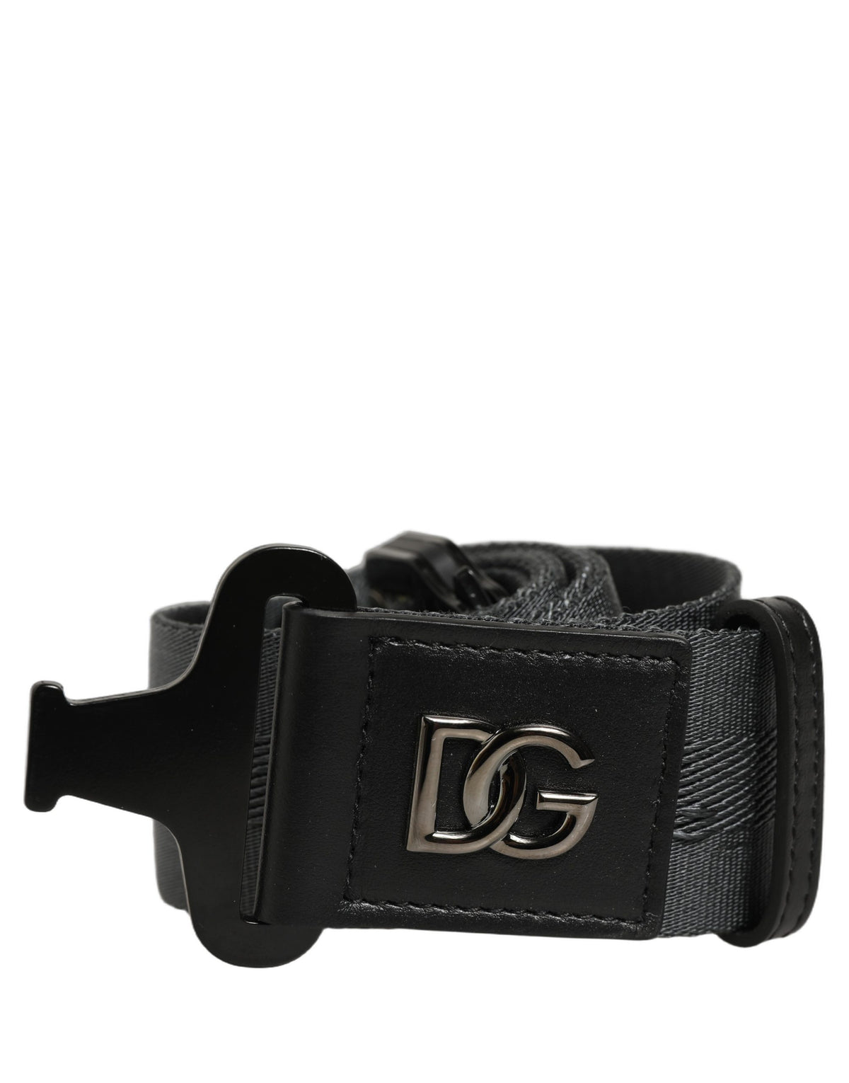 Men Gray Fabric Strap Logo Metal Buckle Belt