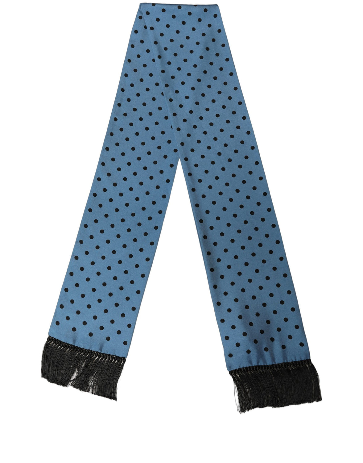 Blue Polka Dot Silk Fringed Lace Stole Scarf