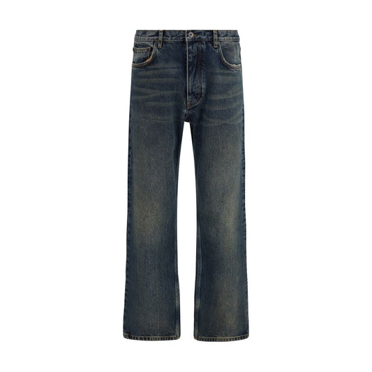Blue Cotton Straight-Leg Jeans