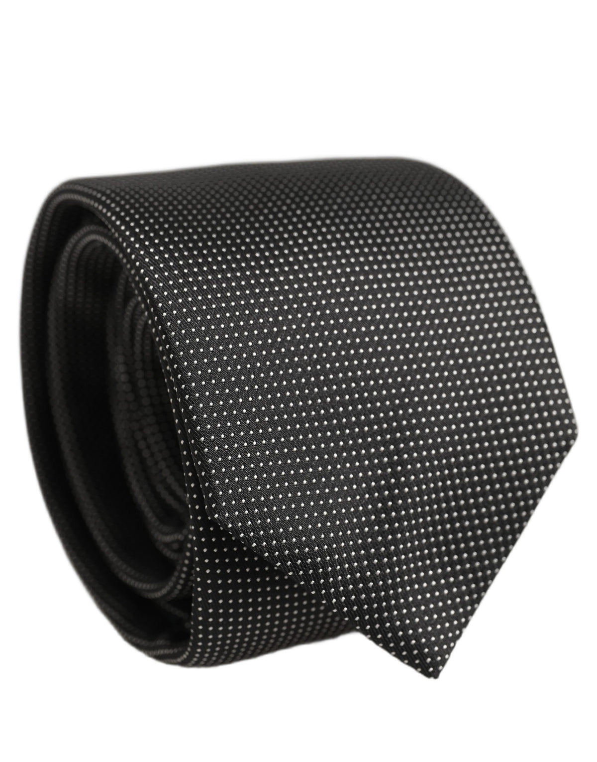 Black Silk Micro Polka Dot Adjustable Tied Necktie Tie