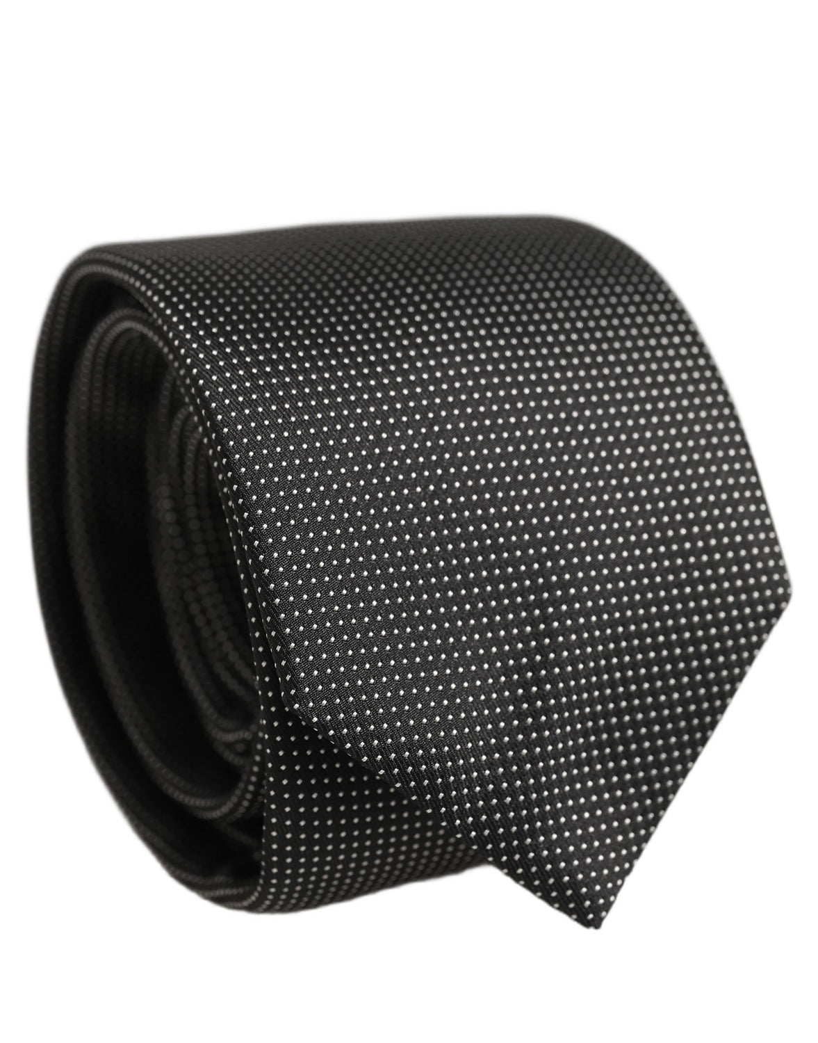 Black Silk Micro Polka Dot Adjustable Tied Necktie Tie