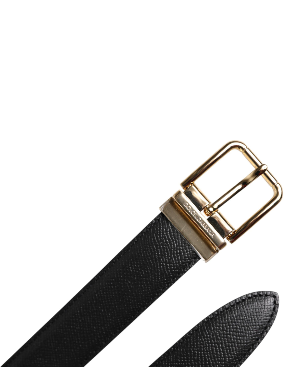 Black Grained Leather Gold Metal Buckle Belt