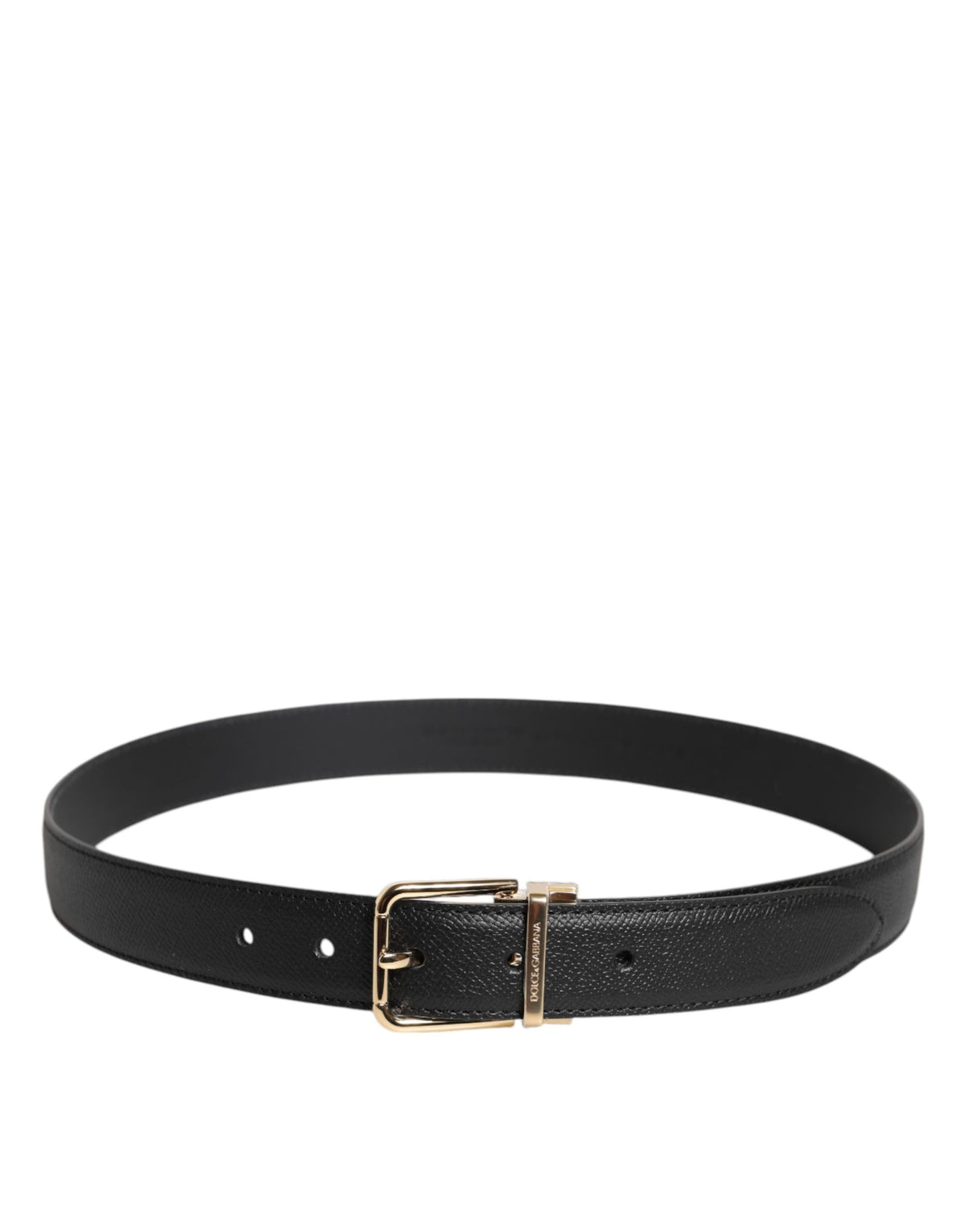 Black Grained Leather Gold Metal Buckle Belt