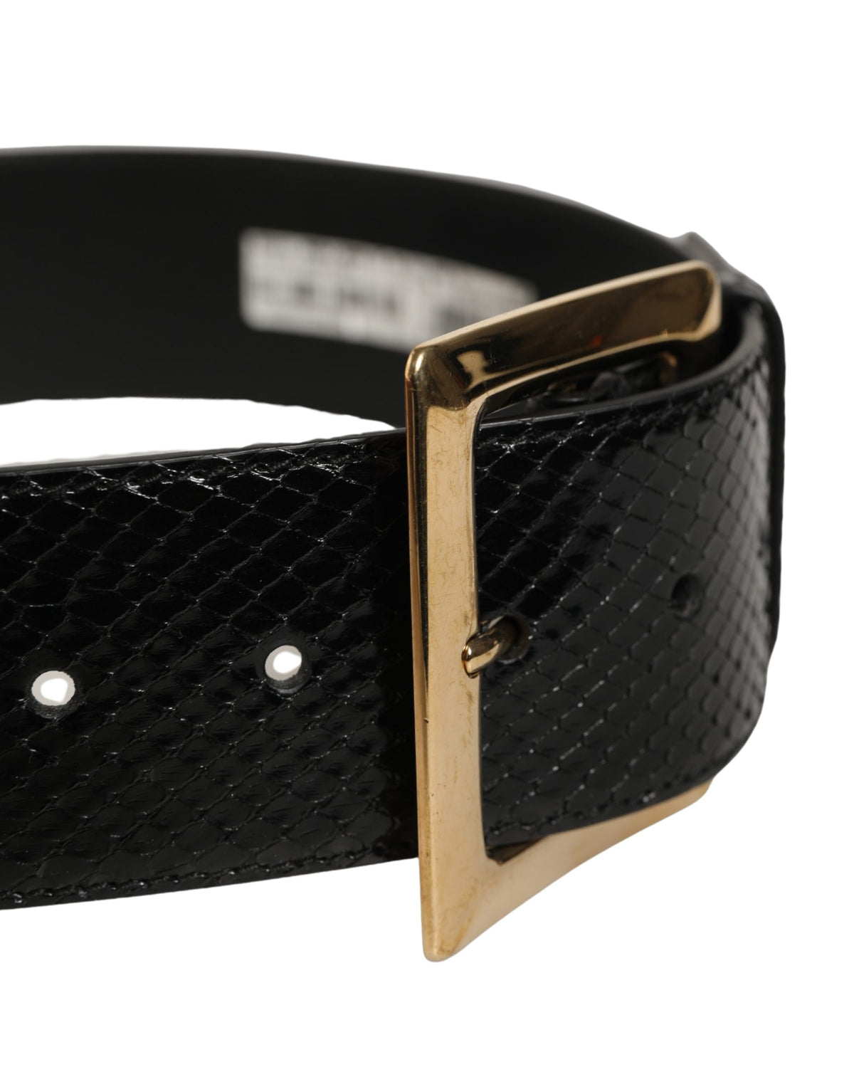 Black Exotic Leather Gold Metal Buckle Belt