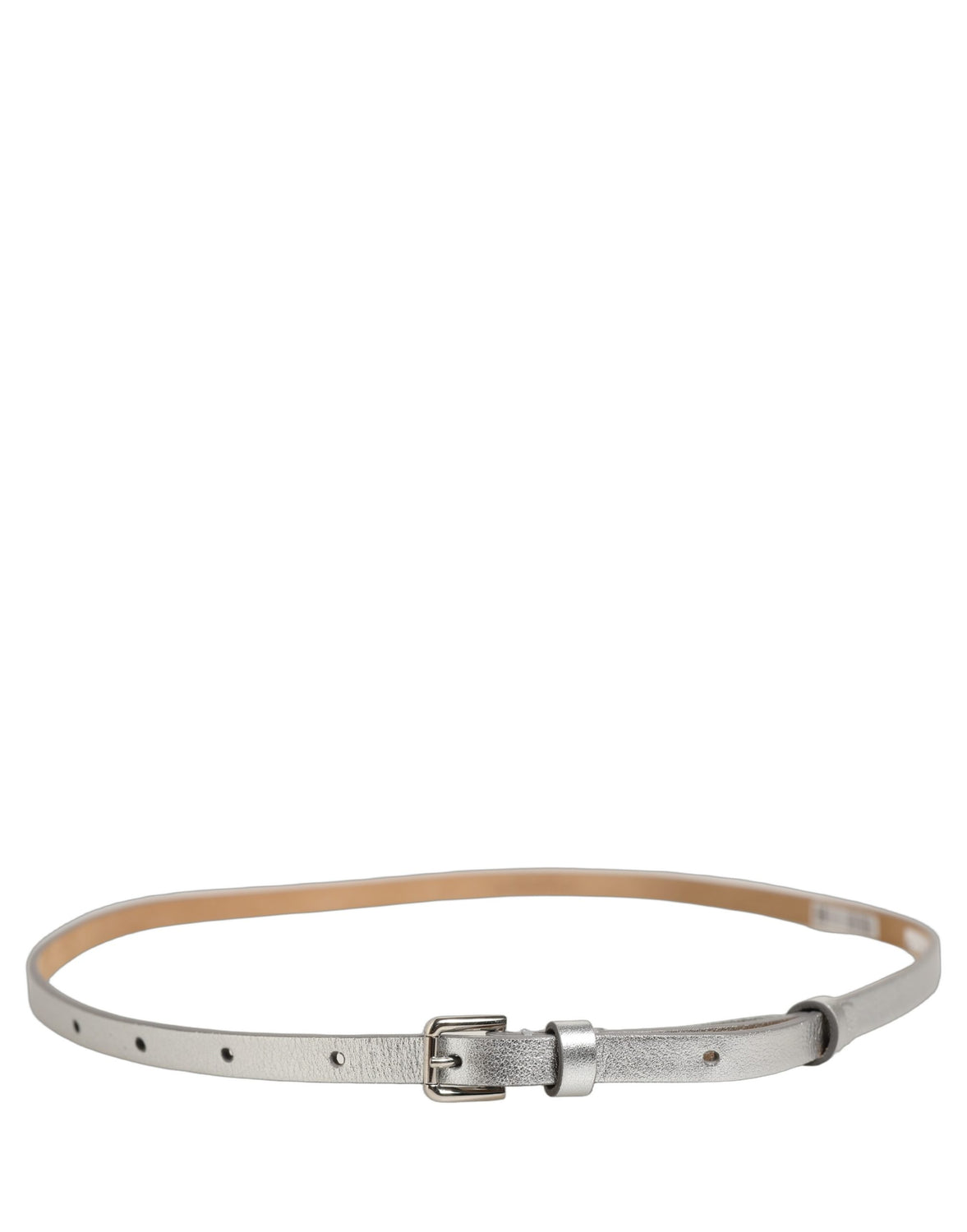 Metallic Silver Leather Square Buckle Belt