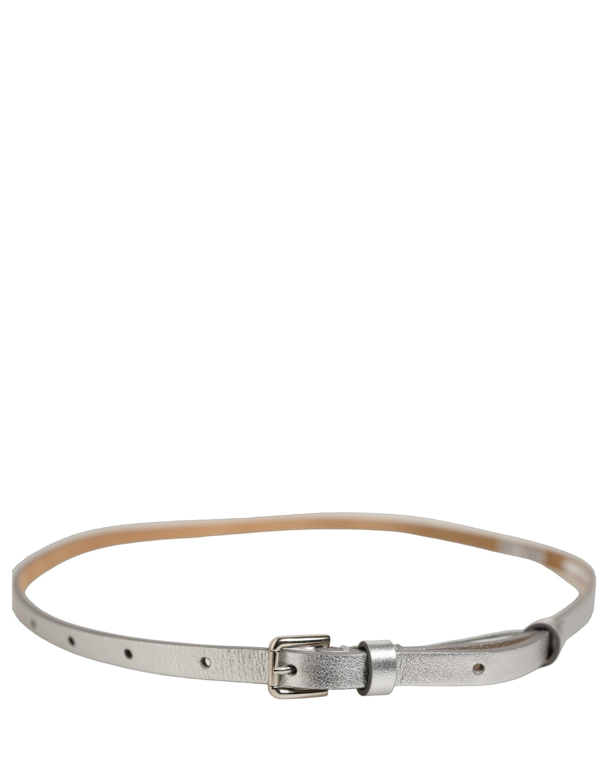 Metallic Silver Leather Square Buckle Belt