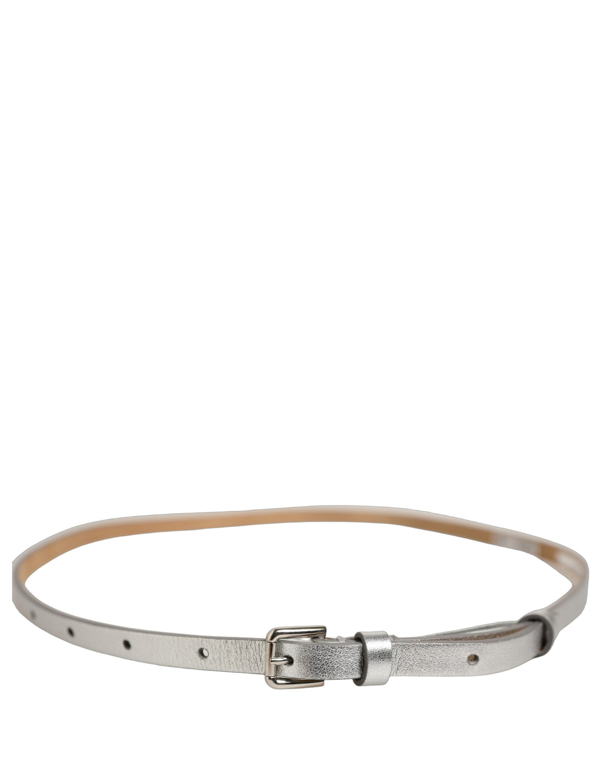Metallic Silver Leather Square Buckle Belt
