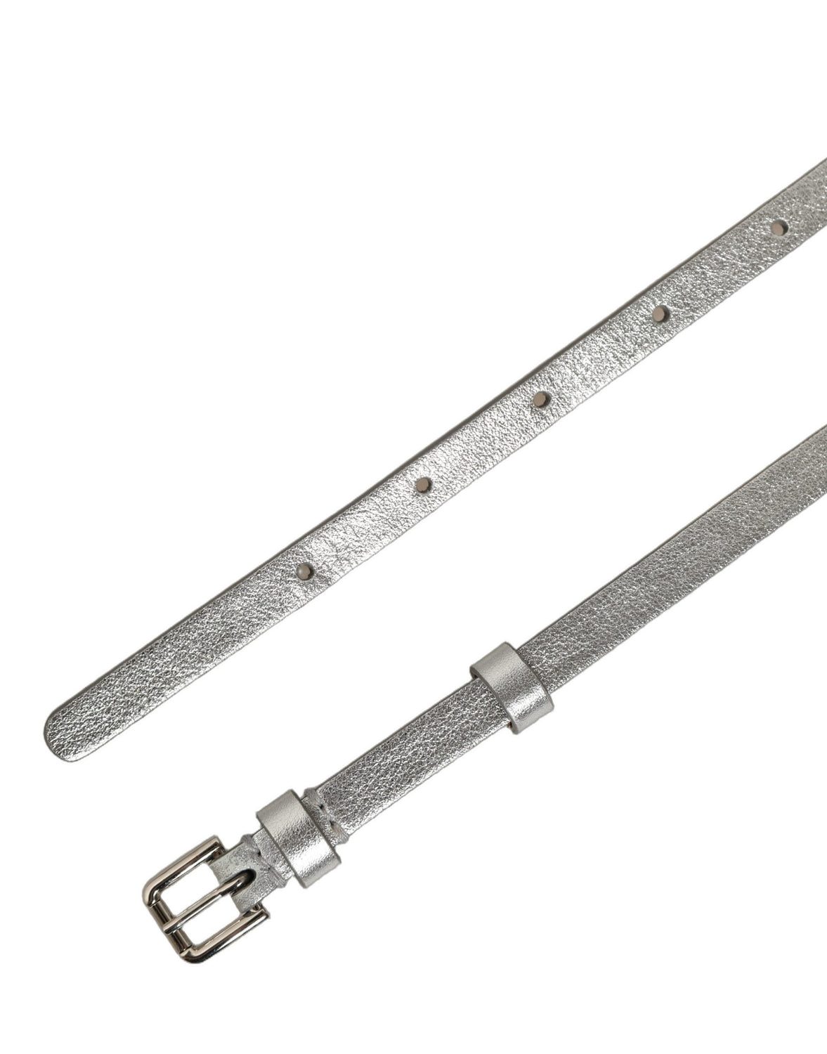 Metallic Silver Leather Square Buckle Belt
