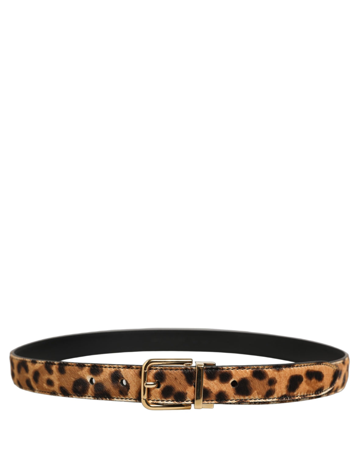 Brown Leopard Calf Hair Gold Tone Buckle Belt