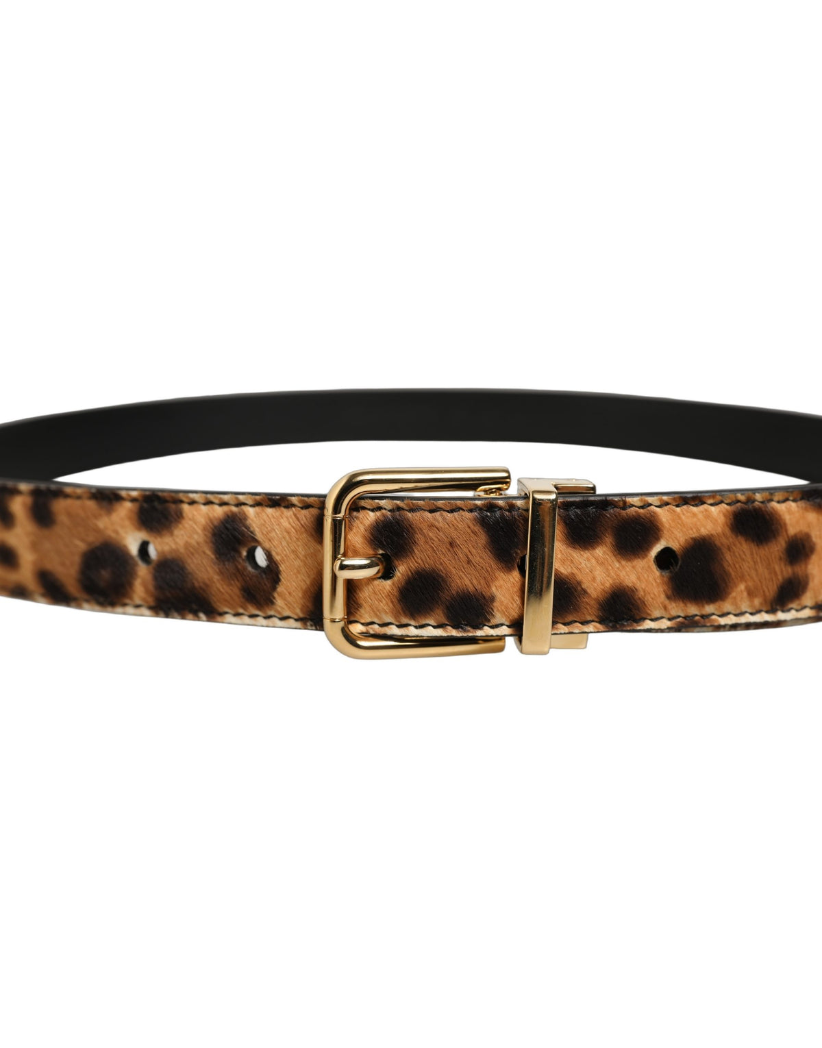 Brown Leopard Calf Hair Gold Tone Buckle Belt