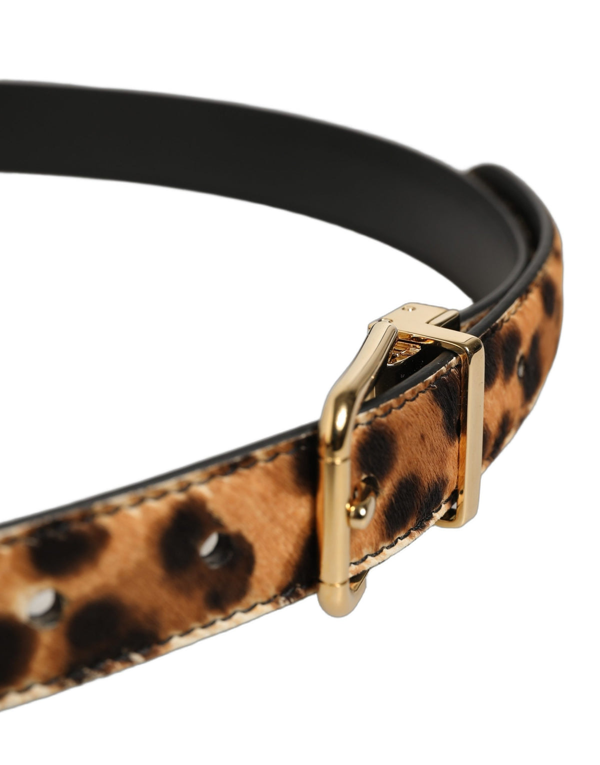Brown Leopard Calf Hair Gold Tone Buckle Belt