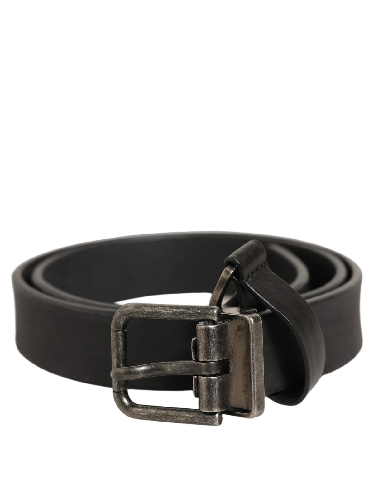 Black Leather Antique Finish Buckle Belt