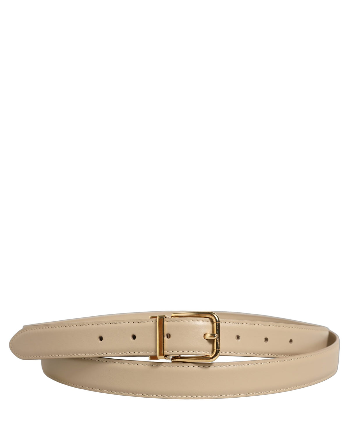 Beige Leather Double Wrap Gold Buckle Belt