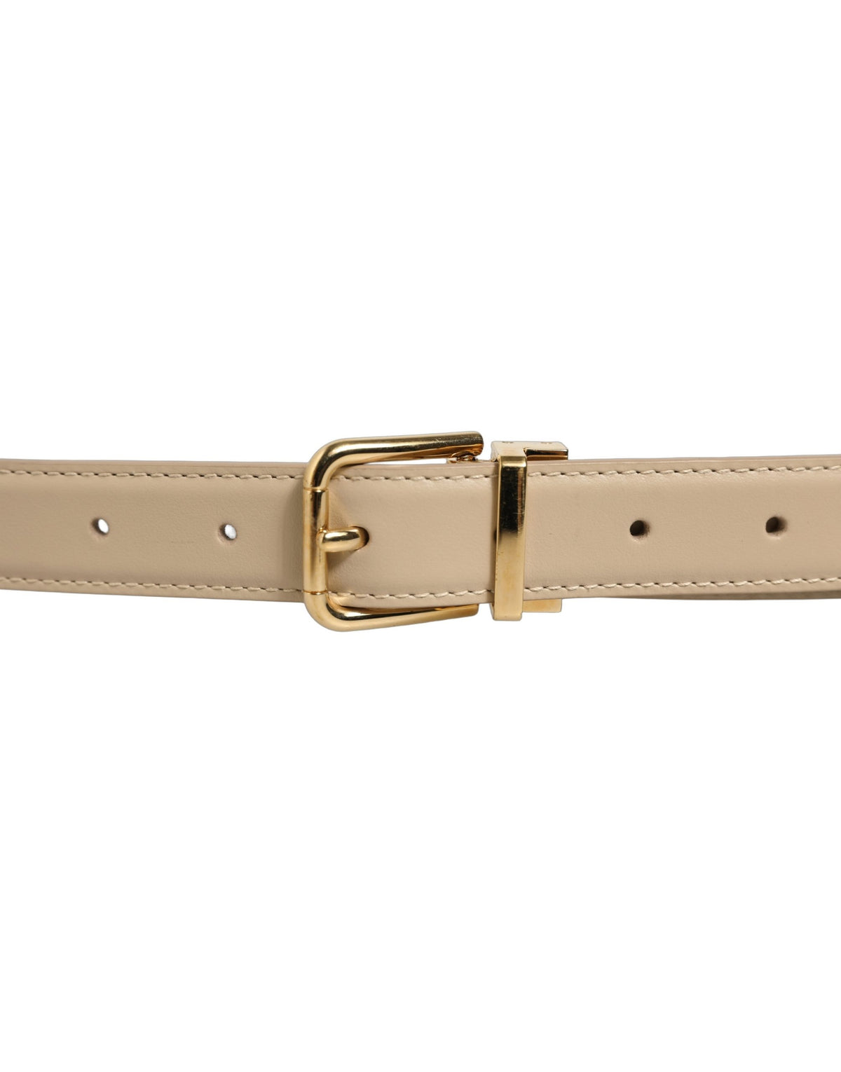 Beige Leather Double Wrap Gold Buckle Belt