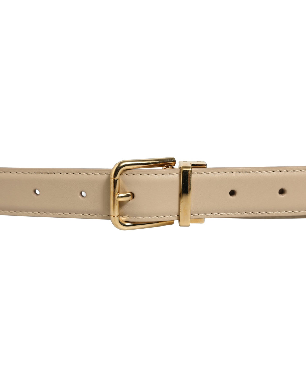 Beige Leather Double Wrap Gold Buckle Belt