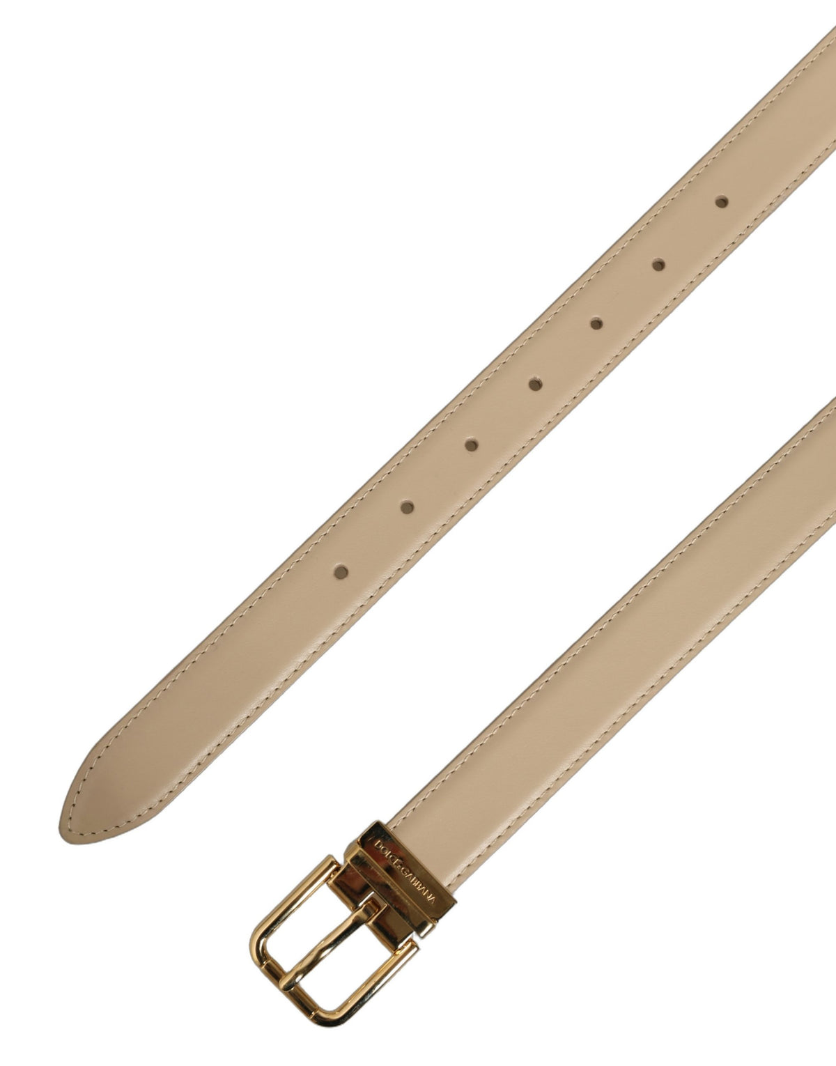 Beige Leather Double Wrap Gold Buckle Belt
