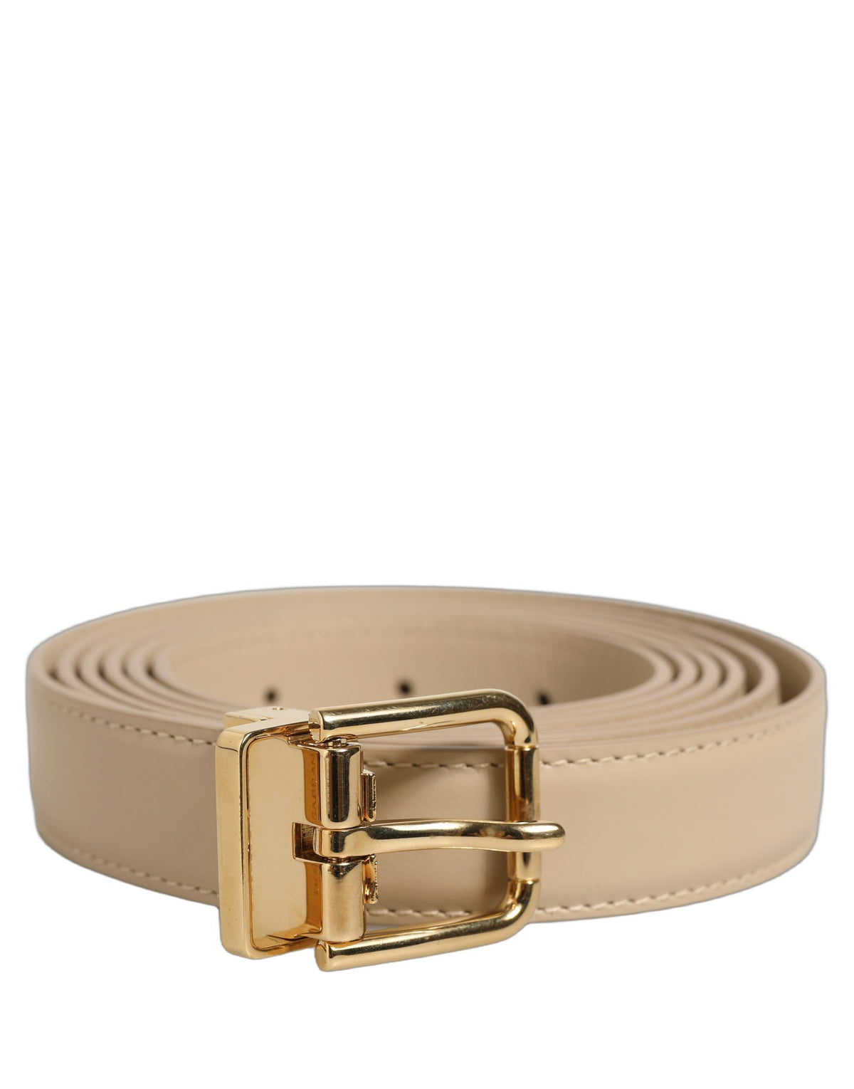 Beige Leather Double Wrap Gold Buckle Belt